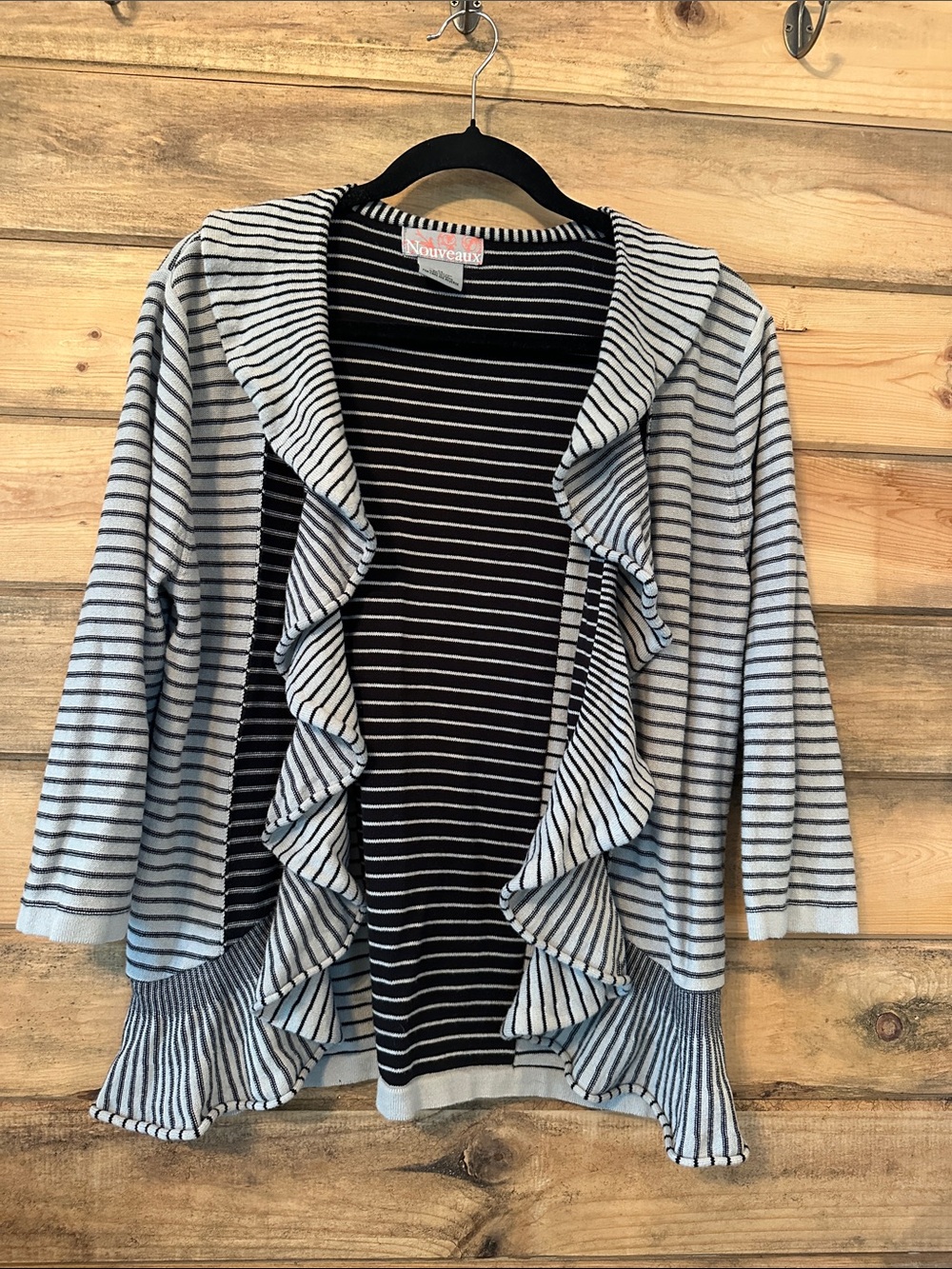 Striped Ruffle Open-Front Cardigan - Black & White